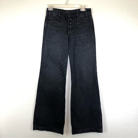 Free People Black Avendale Wide Leg Button Fly Jeans size 24 - Picture 2 of 11